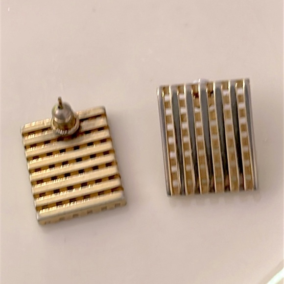 Gold Square Block Striped Earrings Vintage - Picture 3 of 4